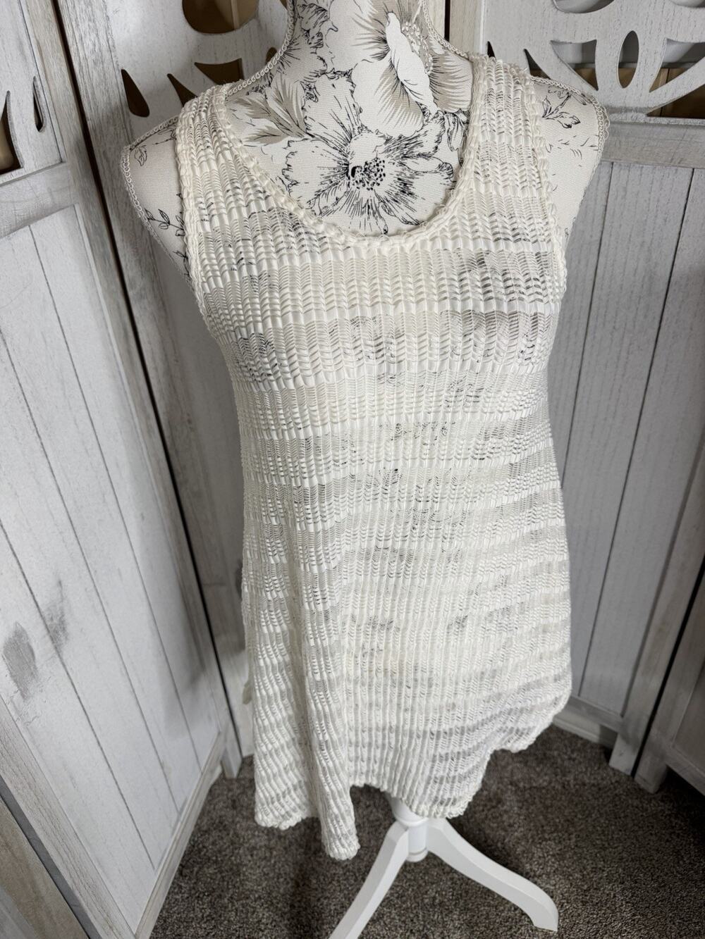 Vintage Y2K Jordan Taylor White Knit Swim Cover Up Dress Size Medium 90s Beach